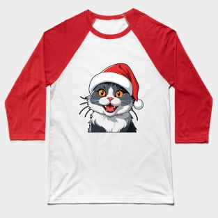 Cat with Christmas Hat Baseball T-Shirt